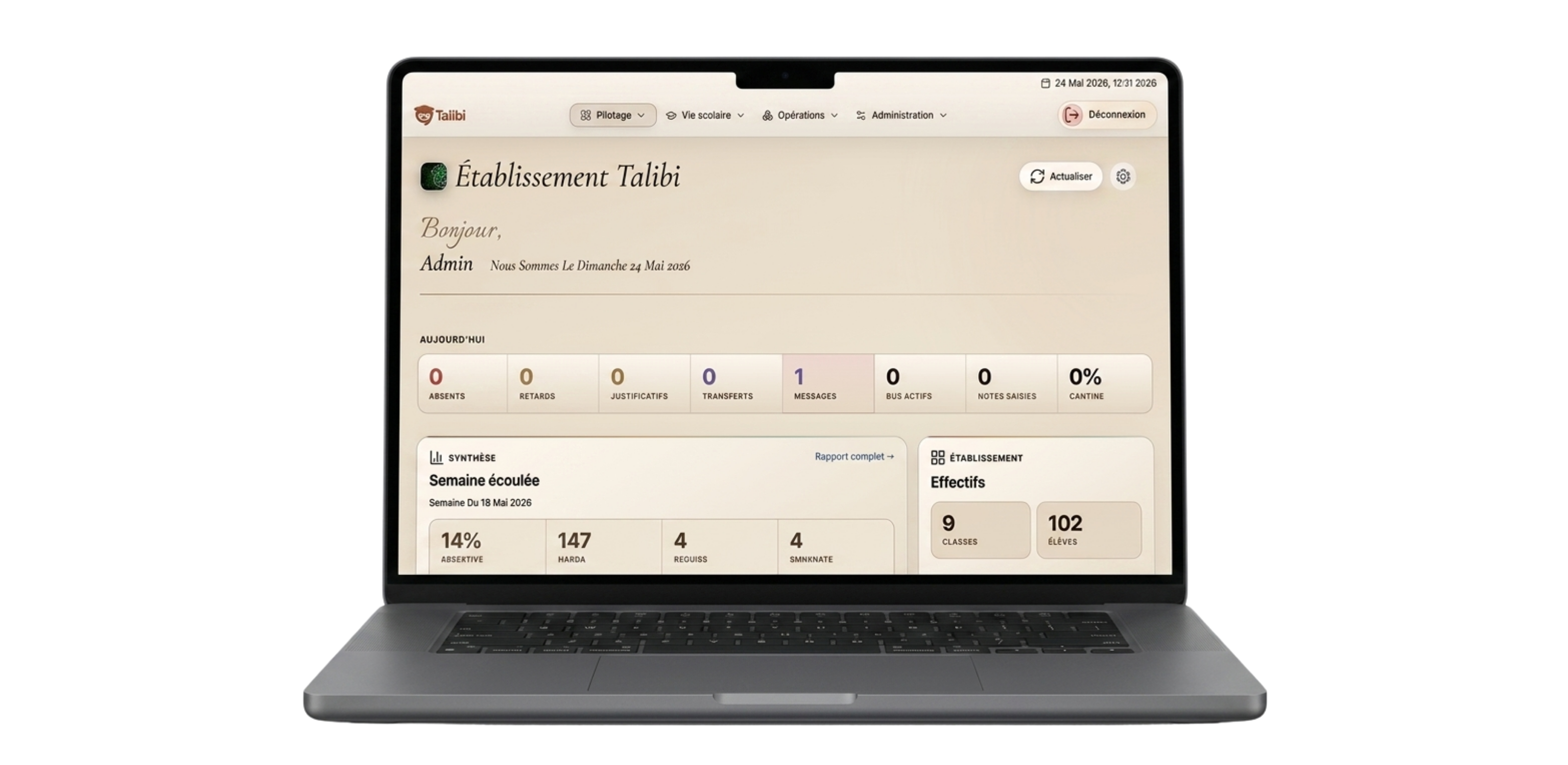 Talibi — tableau de bord bureau